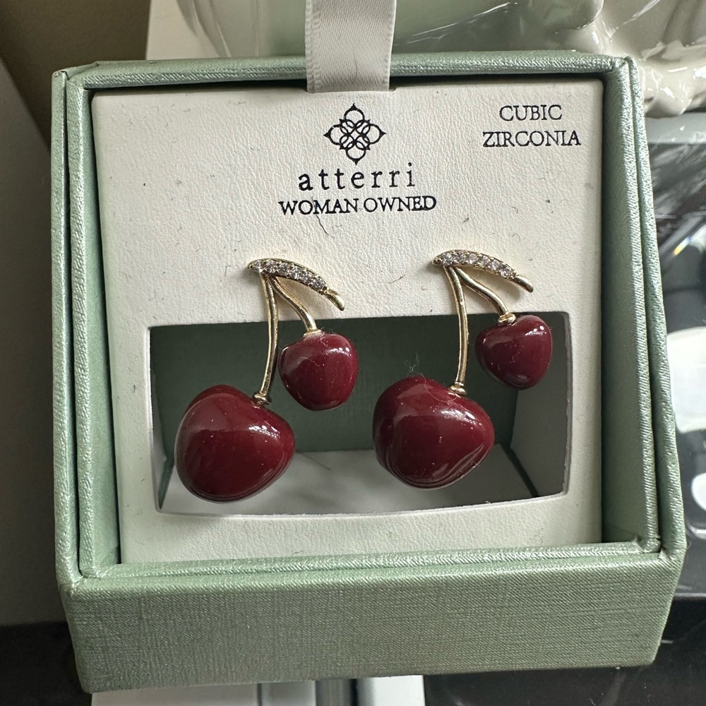 Cherry Earrings with Gold Accents